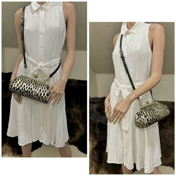 Handmade Real Hair-on Calfskin Embossed Vintage Kisslock Clutch/Crossbody - Picture 5 of 15